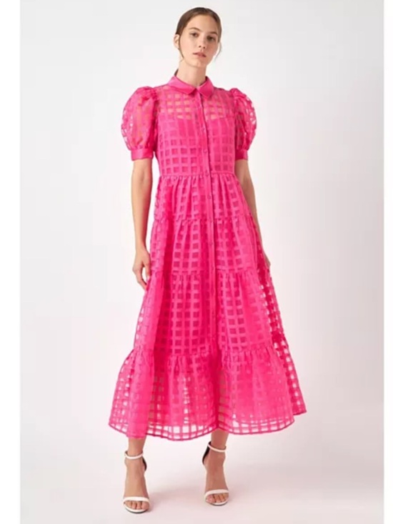 English Factory Dresses & Skirts - NWOT English Factory Hot Pink Puff-Sleeve Maxi Dress
